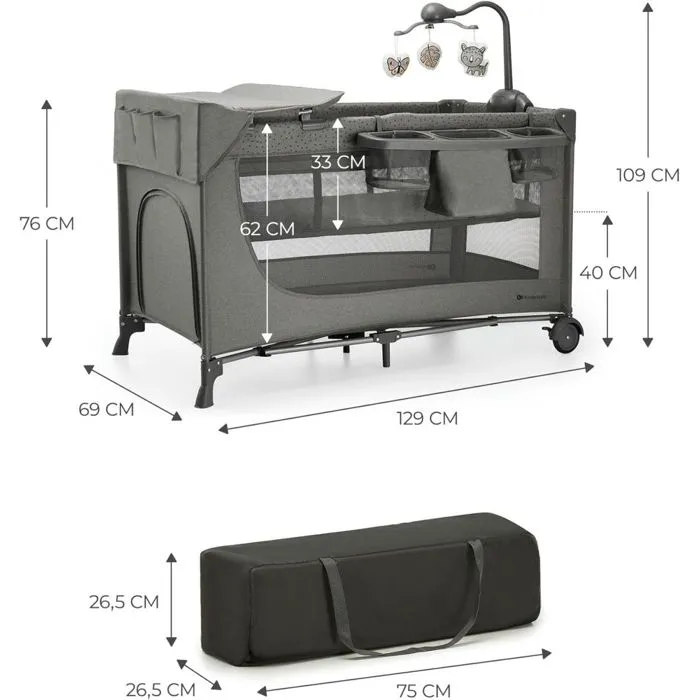 Kinderkraft Lit pliable 3 en 1 JOY 2 avec accessoires Gris-2