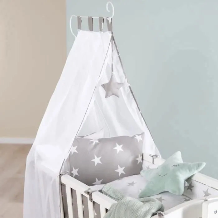 ROBA Berceau Bébé Complet Little Stars à 4 Roues - 40 x 90 cm - avec Equipement Textile - Blanc / Gris-3