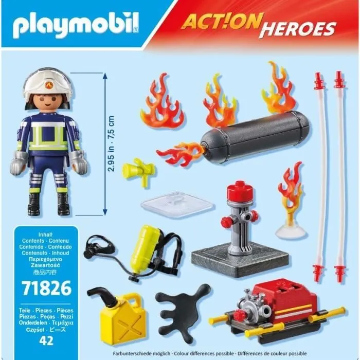 PLAYMOBIL 71826 Pompier pompe à eau & réservoir enflammé-4