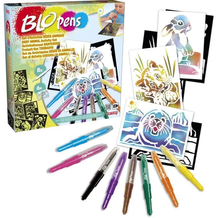 Set d'Activités Bébés Animaux - LANSAY BLOPENS® - Pochoirs réutilisables - Dès 5 ans-0