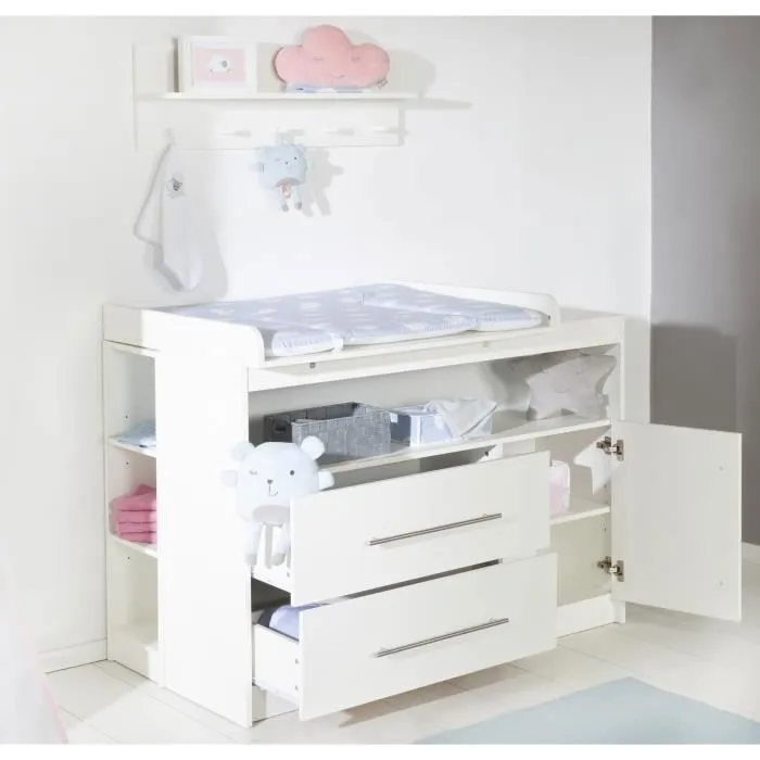 Commode à Langer ROBA Maren - Blanc - Plan Amovible - 2 Tiroirs - 1 Porte - Compartiment Ouvert-2