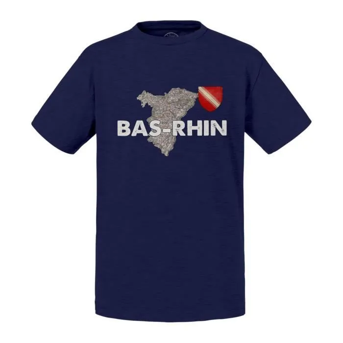 T-shirt Enfant Bleu Bas Rhin 67 Département Strasbourg Carte Ancienne-0