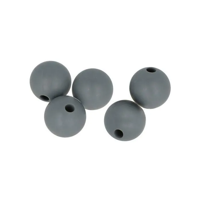 Lot de perles rondes en silicone - 10 mm - Gris - 5 pcs-0