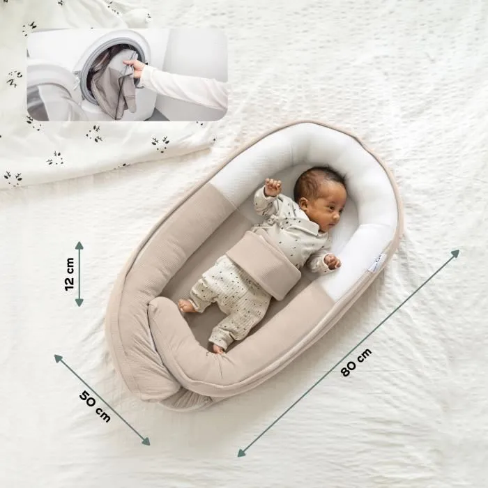 Doomoo Réducteur de Lit bébé Cocoon, Evolutif & Respirant, Jersey Sand-4