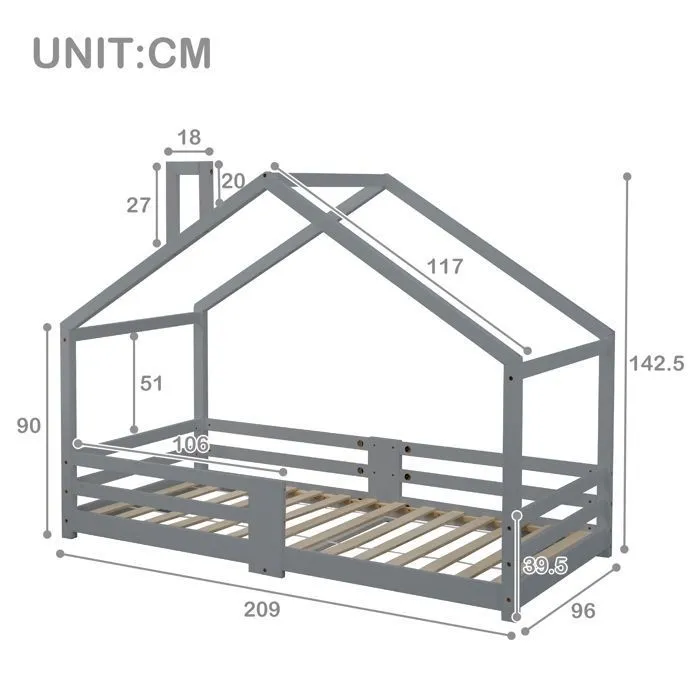 Lit cabane - LIBERTÉ - 90x200cm - Bois de pin - Protection contre les chutes - Montage facile-3
