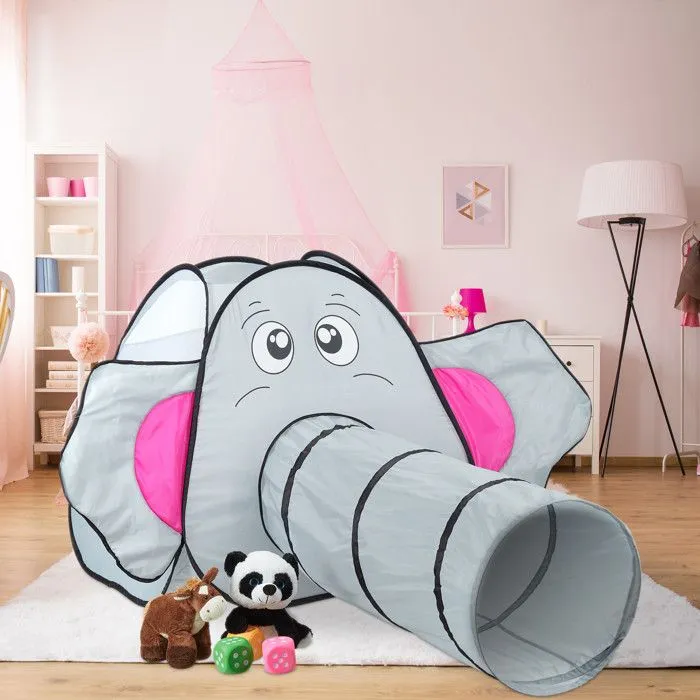 Relaxdays Tente pour enfants en forme d’éléphant, avec tunnel, HxLxP : 92 x 155 x 200 cm, intérieur et extérieur, grise-1