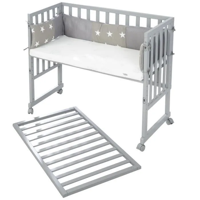 Berceau Cododo ROBA 'safe asleep®' 2 en 1 + Matelas + Barrière et Tour de lit 'Little Stars' - Gris-1