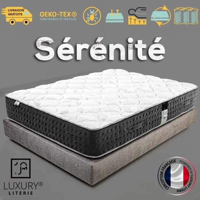Matelas 140x190 cm,Sérénité,27cm,Ressorts Ensachés,Mousse HD,Indépendance de Couchage,très ferme,face été/hiver-0
