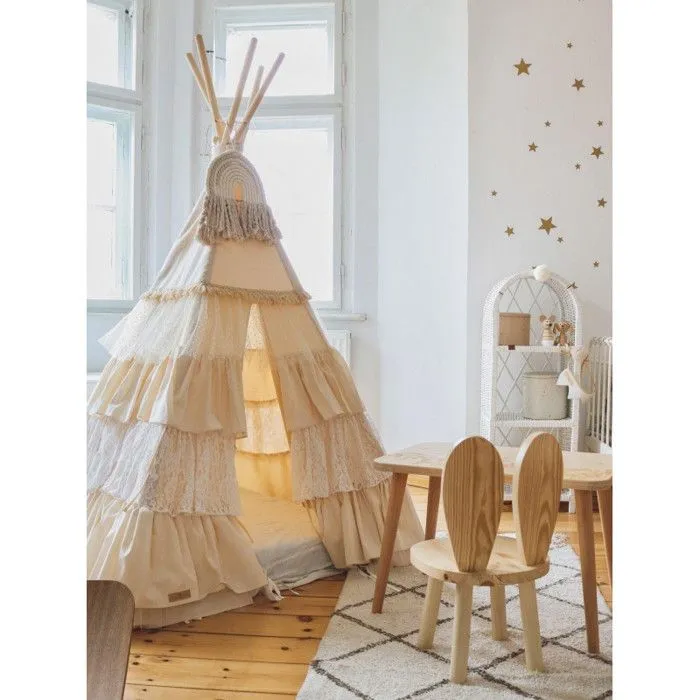 Tipi enfant Moi Mili Shabby Chic - Tissu 100% coton et tiges de pin - Blanc - 120x170cm-3