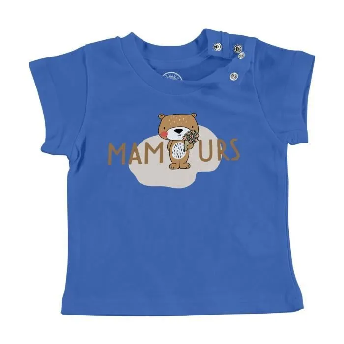 T-shirt Bébé Manche Courte Bleu Mamours la Maman Ours Dessin Illustration-0