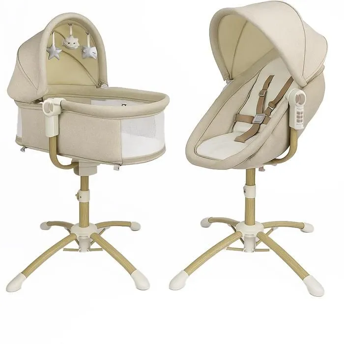 LOUNA multifonction 4 en 1 : BERCEAU, BALANCELLE ELECTRIQUE, CHAISE HAUTE TRANSAT.-0