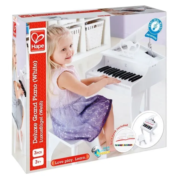 Piano jouet électronique en bois - HAPE - Blanc - 30 touches - Tabouret inclus-4