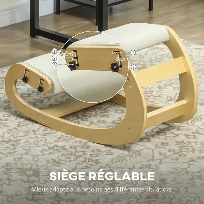 Siège assis genoux - HOMCOM - en bois - fonction à bascule - réglable pour bureau à domicile - crème-5