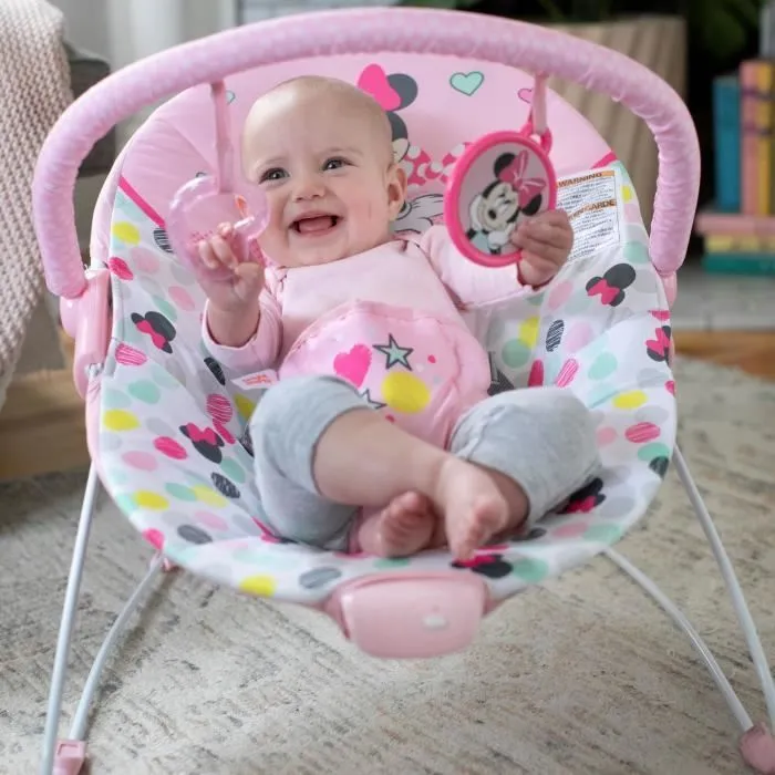 DISNEY BABY MINNIE Transat bébé Confettis, Arche avec jouets d'éveil amovibles, Vibrations apaisantes, Lavable en machine-2