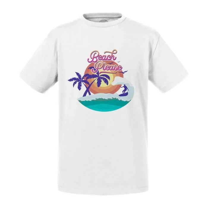 T-shirt Enfant Blanc Beach Please Surf Plage Cocotiers Vacances-0
