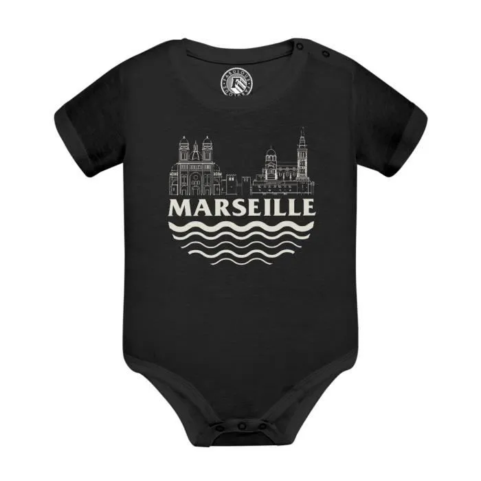 Body Bébé Manche Courte Noir Marseille Minimalist France Ville Pastis OM-0
