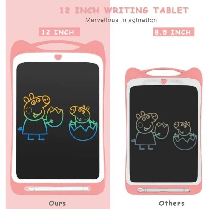 Tablette d'Ecriture LCD Enfant 12” Ardoise Magique Coloré - AGPTEK - Rose - Grand Ecran - Sans Papier - Portable-2