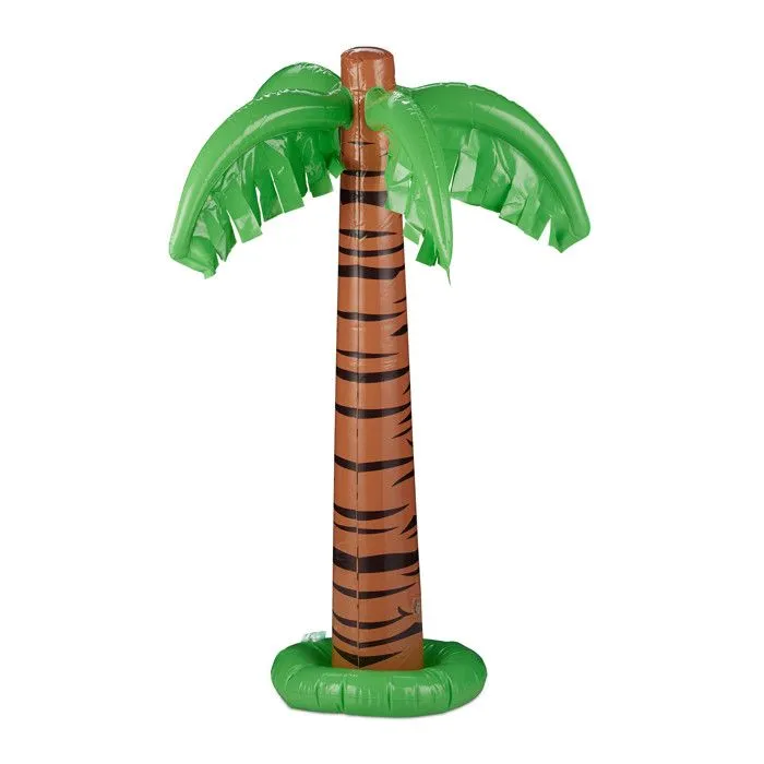 Relaxdays Bouée gonflable palmier, Palmier gonflable XXL piscine et plage, Palmier tropical géant à gonfler, vert-brun-0