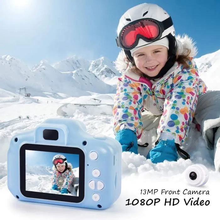 Appareil Photo pour Enfant, avec Carte TF 32 Go, Ecran à 2,0 Pouces HD, 8MP/1080P, Coque en Silicone Résistant aux Chocs, Bleu-1