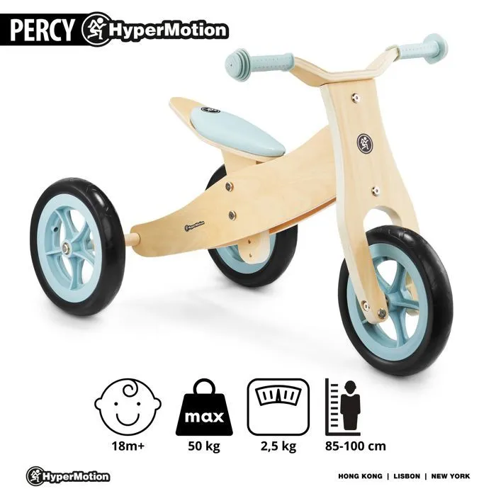 Draisienne Enfant en bois et Tricycle Evolutif 2en1- HyperMotion PERCY- 3 ou 2 Roues- Jusqu'à 30 KG- Premier Vélo- Bleu-1