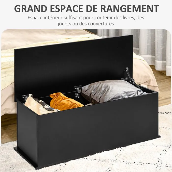Coffre de rangement - coffre à jouets - HOMCOM - grande capacité de rangement - charnière verrouillée - 100 x 40 x 40 cm - noir-4