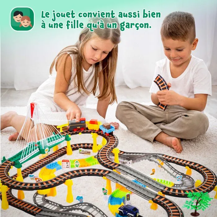 Train électrique avec circuit automobile - Kinderplay - KP0635 - 192 éléments - 89x69 cm - À partir de 3 ans-2