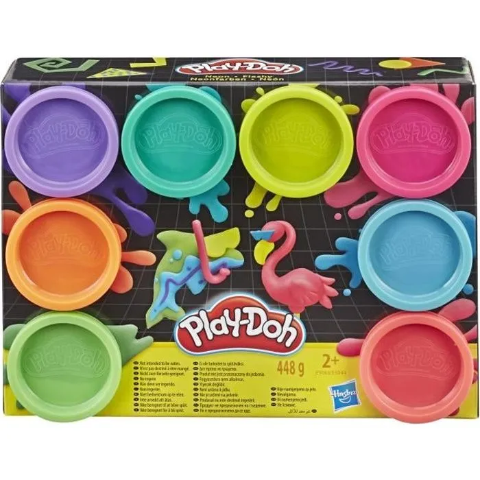 Pâte à modeler - PLAYDOH - Couleurs Fluo - 8 pots de 56g chacun-0