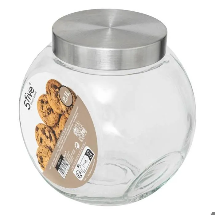 Bocal à bonbons - FIVE - 2,1L - Verre - Acier inoxydable - Dimensions 16x12,8x19,9 cm-4