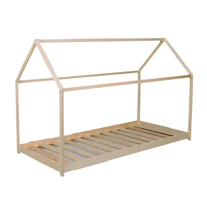 Lit cabane - WEBER INDUSTRIES - Panda - Barrière de lit amovible - Sommier inclus - Bois massif-2