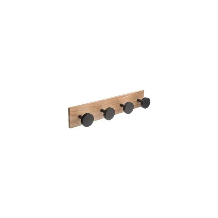 Patère à 4 têtes - 40 x 8 x 6,5 cm - Bois - Noir-2