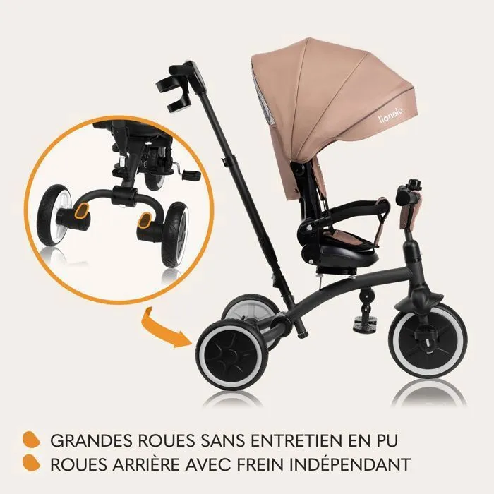 Tricycle évolutif LIONELO Tris Plus - Vélo poussette - Siège réversible & réglable - Jusqu'à 25 Kg - Beige-3
