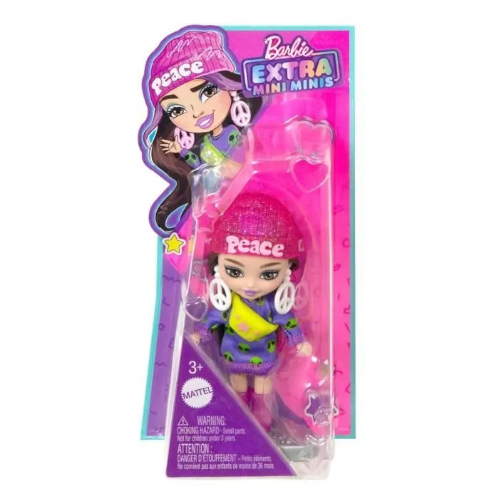 Poupée Barbie Extra Mini Minis - MATTEL - HLN46 - Robe pull imprimé - Bonnet rouge - Accessoires-0