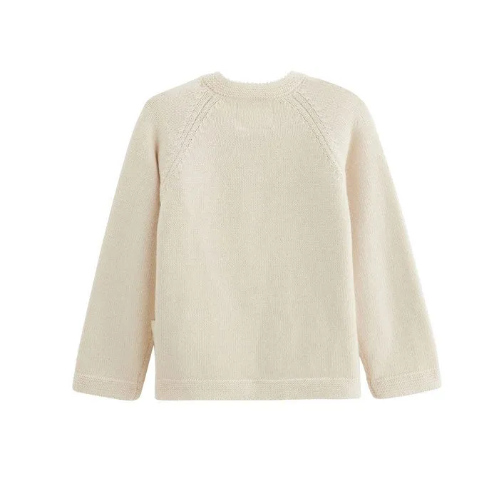 Pull bébé en tricot - PETIT BEGUIN - Eva - Blanc - Col boutonné - Label OEKO-TEX-1