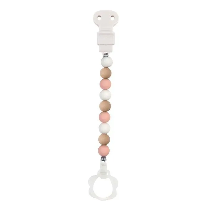 Nattou - Attache tétine silicone rose blanc beige-0