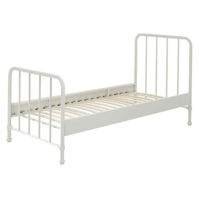 Lit simple - Vipack - Bronxx - Métal blanc mat - 90x200 cm - Sommier inclus-0