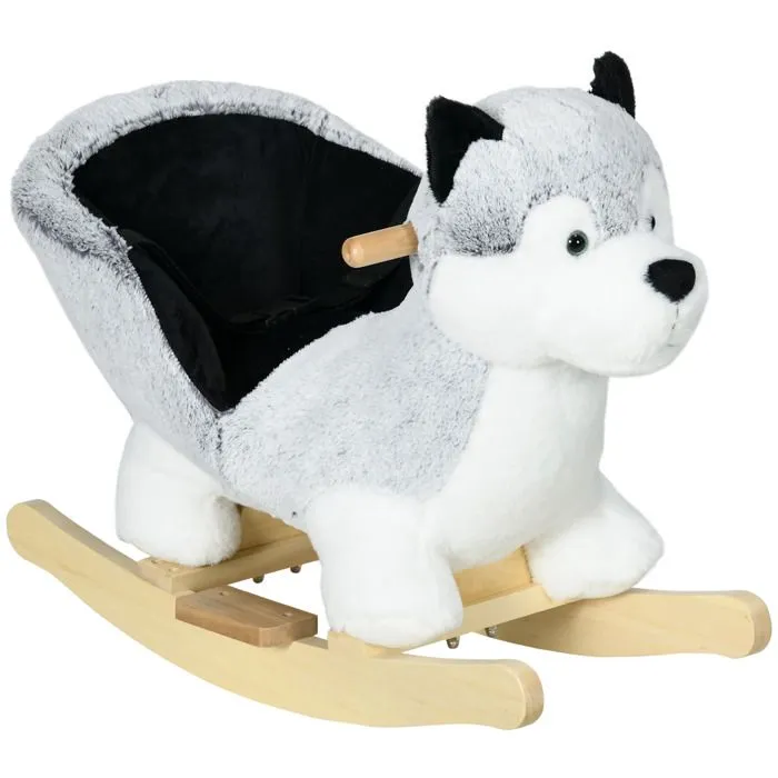 Husky à bascule pour enfants HOMCOM cheval à bascule jouet à bascule bébé 18-36 mois - musique, poignées et ceinture de sécurité-0