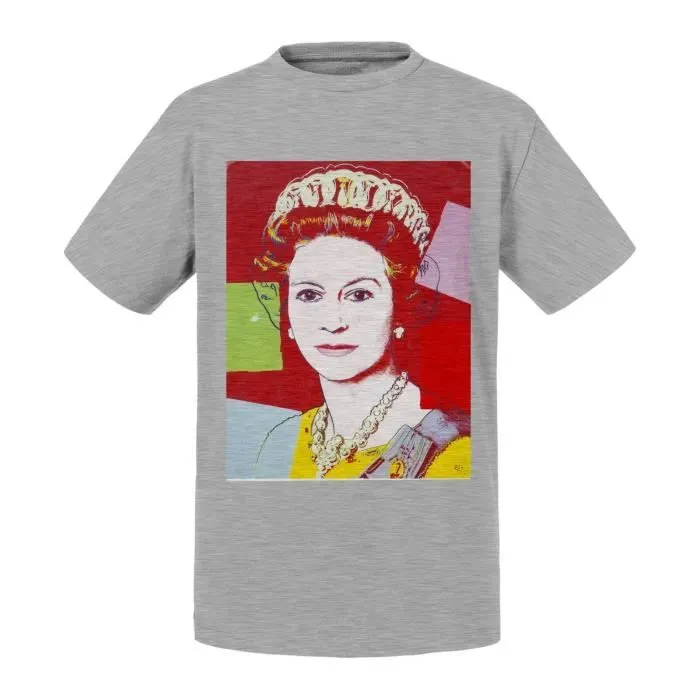 T-shirt Enfant Gris Andy Warhol Portrait Reine Elizabeth Angleterre Pop Art 60's-0