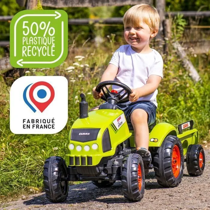 Tracteur avec remorque et capot ouvrant - FALK - Class - Dès 2 ans - 100% Fabriqué en France - 75% de plastique recyclé-3