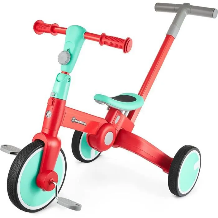 HyperMotion Vélo Multifonctions Draisienne Tricycle pour enfants Vélo 3 ou 2 Roues à Pédales Amovibles - Poussoir Réglable - Rouge