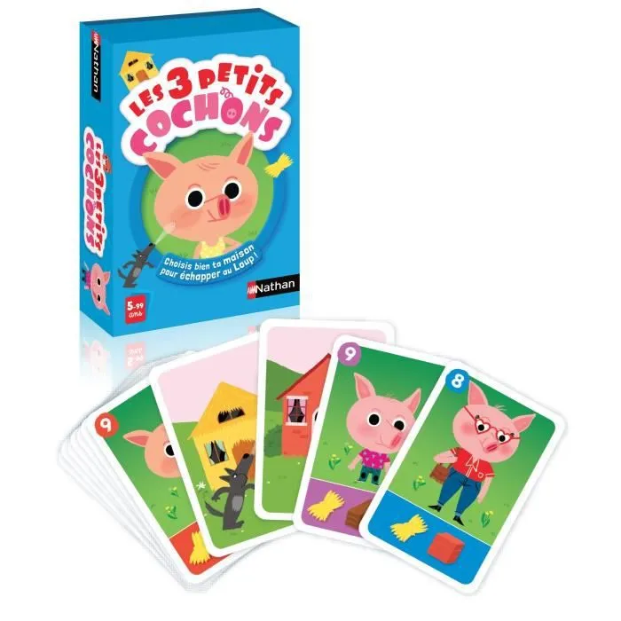 Jeu de Cartes - NATHAN - Les 3 Petits Cochons - Construction de maison solide - Enfant - 15 min-1