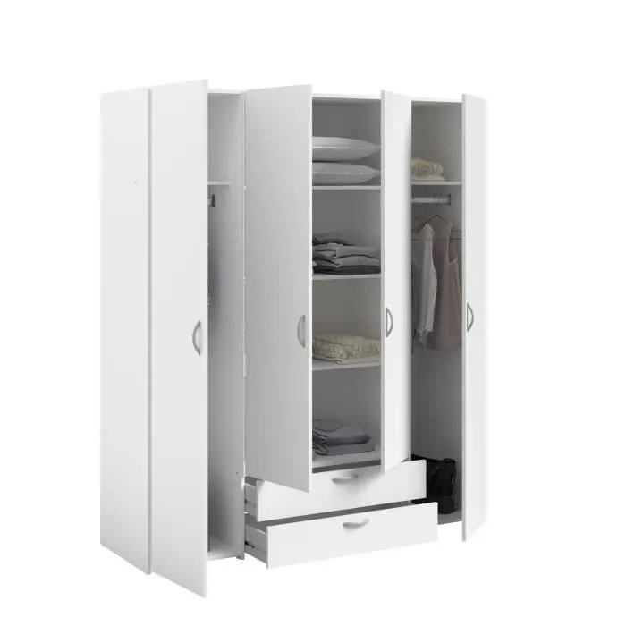 Armoire VARIA - Décor blanc - 4 portes battantes + 2 tiroirs - L 160 x H 185 x P 51 cm - PARISOT-6