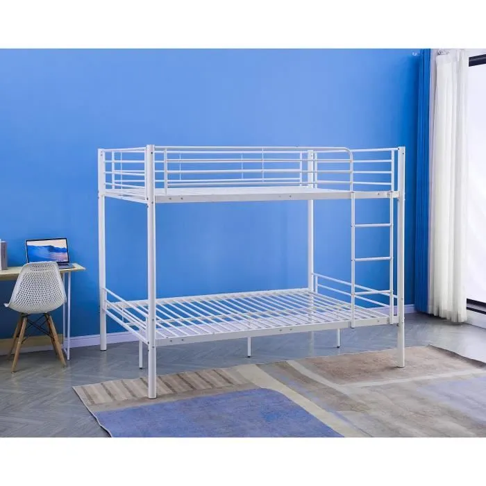 Lit Superposé Victoria 4 Places – Blanc – Métal – Sommier Inclus - 140 x 190 cm-0