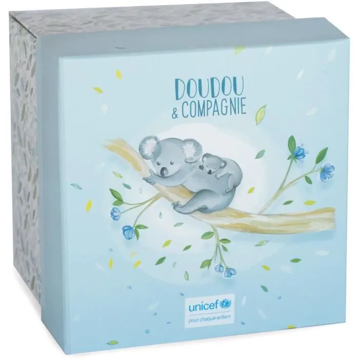 Doudou et Compagnie -UNICEF PANTIN AVEC DOUDOU attache-sucette – Koala - 12 cm - Gris - Boite cadeau- DC3747-2