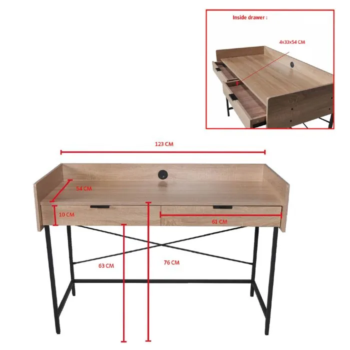 Bureau - Campus - Chêne blanchi et métal noir - Plateau 123x54 cm - Hauteur 76 cm-4