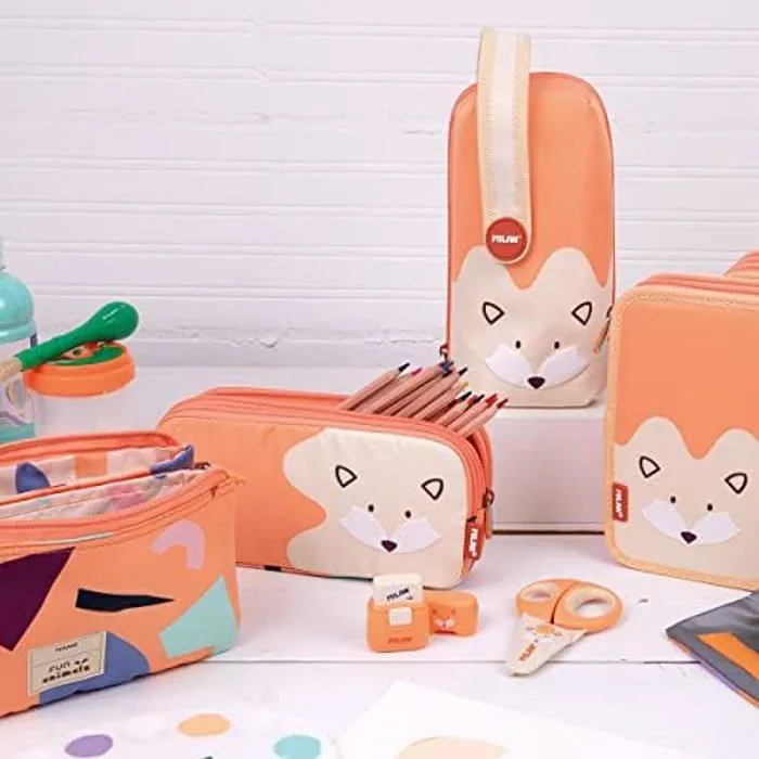 Trousse - MILAN - Fun Animals - 5 compartiments - Zippée - Orange et beige-3