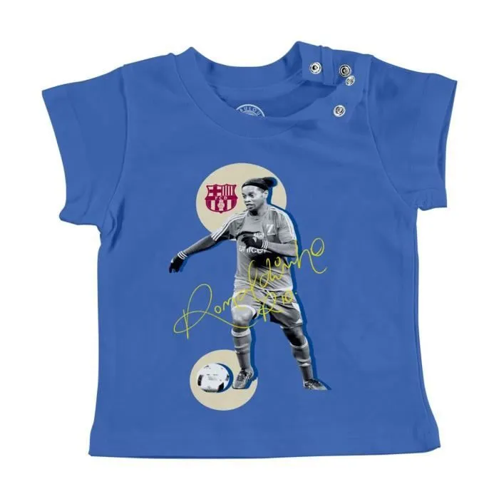 T-shirt Bébé Manche Courte Bleu Ronaldinho Vintage Footballeur Foot Star-0