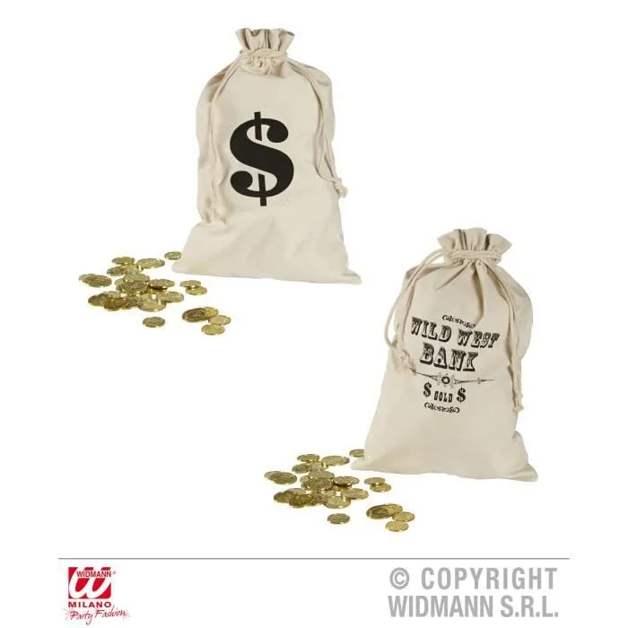 Sac de banque cowboy - WIDMANN - Imprimé Wild West Bank - Mixte Enfant - Beige et noir-0