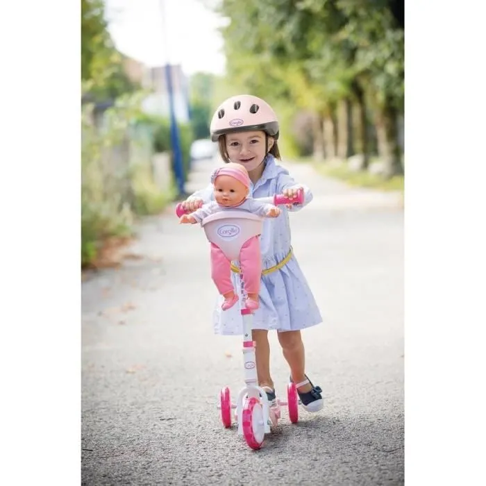 SMOBY - Corolle - Patinette 3 roues silencieuses - Strucure métale - Petite trottinette avec guidon réglable et porte poupon-1