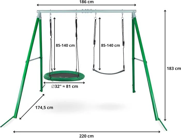 Balançoire Enfants - HyperMotion - Double - Hauteur Réglable - Charge Jusqu'à 200kg - Métal-3