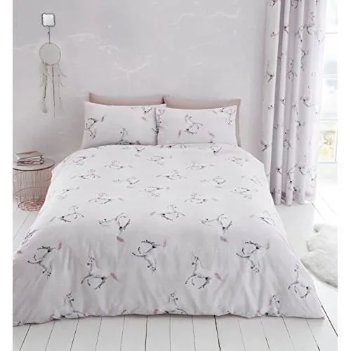 Housse de Couette - Catherine Lansfield - Enchanted Unicorn - Rose - Facile d'entretien - Parure Simple-0